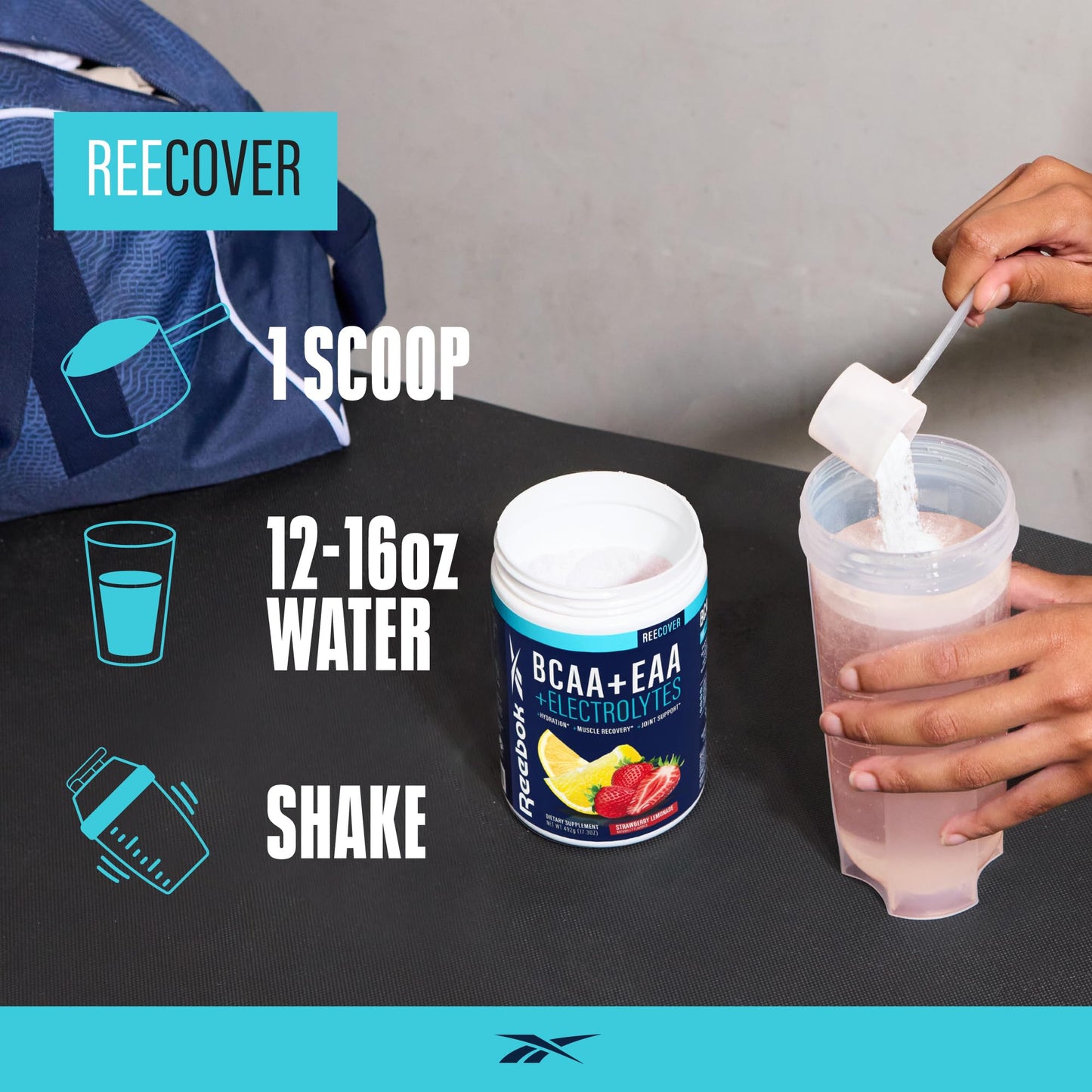 Reebok REEcover Amino Acids + Electrolytes | 8g EAAs, 5g BCAAs, Hydration Matrix | Muscle Recovery, Strength | Post-Workout Support - Maple Wellness Supplements