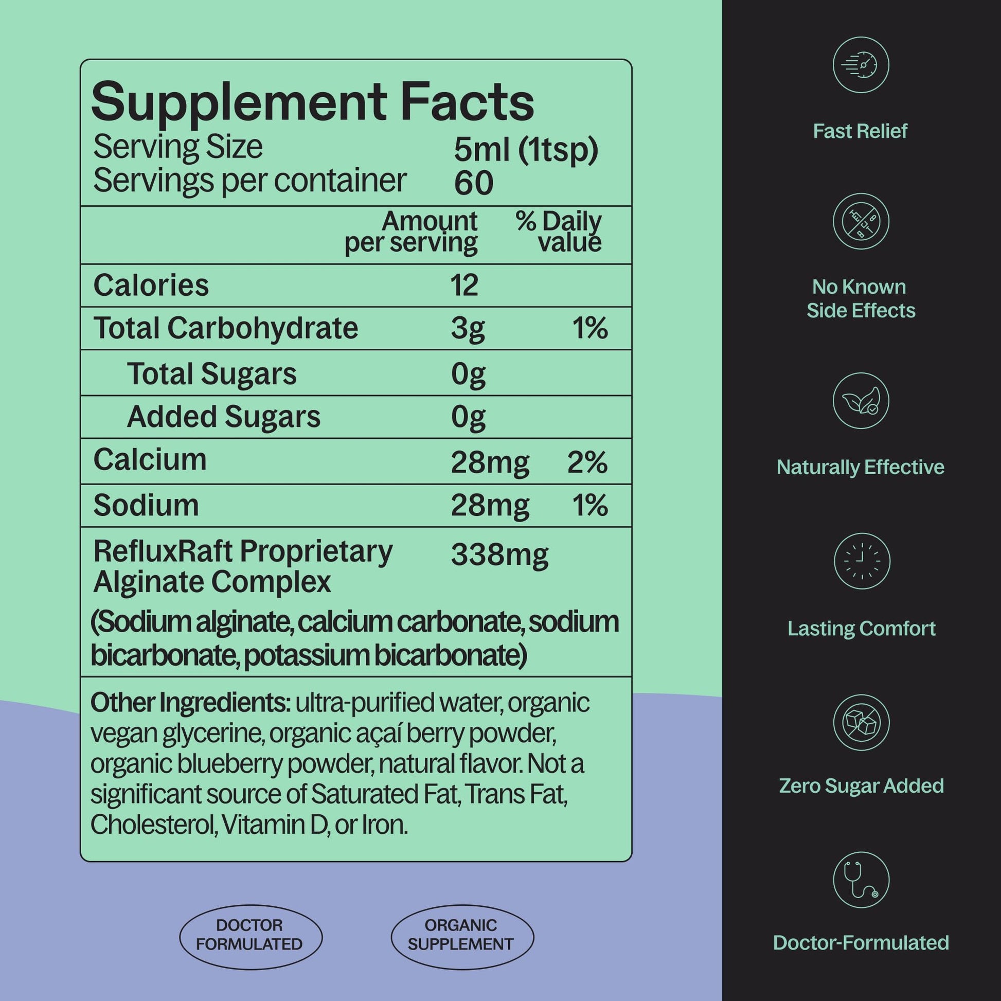 RefluxRaft Acid Reflux Therapy with Organic Alginate, Pregnancy Safe, Fast & Long-Lasting GERD & LPR Support, Zero Sugar, Gluten-Free, Low Sodium, Berry Burst, 60 Gel Servings, 10 OZ Bottle - Maple Wellness Supplements
