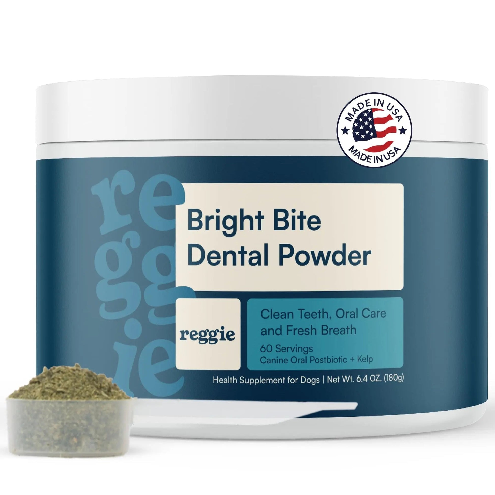 Reggie Dental Powder for Dogs | Reduce Bad Breath in 7 Days, Plaque & Tartar Control | Natural Dog Dental Supplement | Postbiotic Formula with Organic Kelp | Vet-Approved & Made in USA | 60 Servings - Maple Wellness Supplements