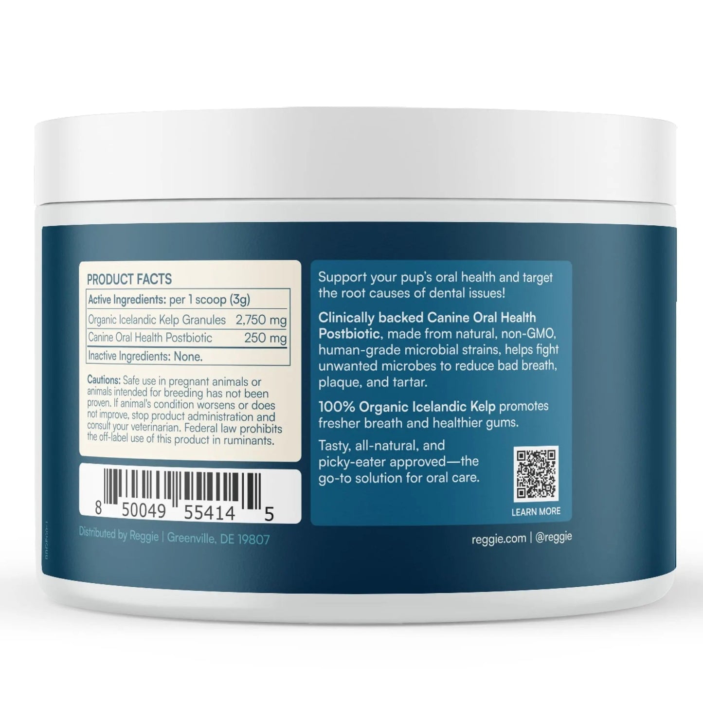 Reggie Dental Powder for Dogs | Reduce Bad Breath in 7 Days, Plaque & Tartar Control | Natural Dog Dental Supplement | Postbiotic Formula with Organic Kelp | Vet-Approved & Made in USA | 60 Servings - Maple Wellness Supplements