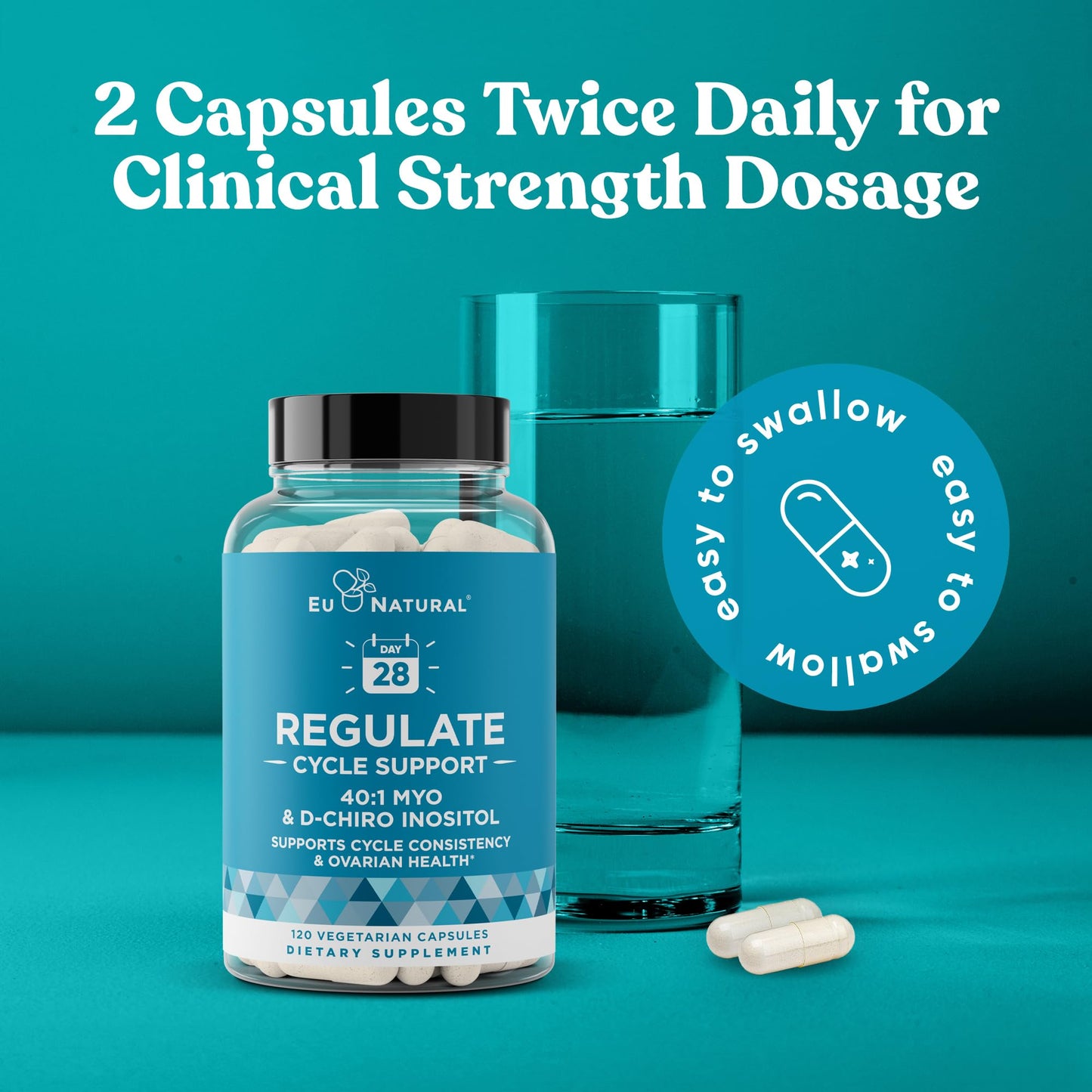 Regulate Cycle Support – Hormone Balance for Women at Optimal 40:1 Myo-Inositol 2000 mg & D-Chiro Inositol 50 mg – Supplement for Period Consistency, Menstrual & Ovulation Support – 120 Vegan Capsules - Maple Wellness Supplements