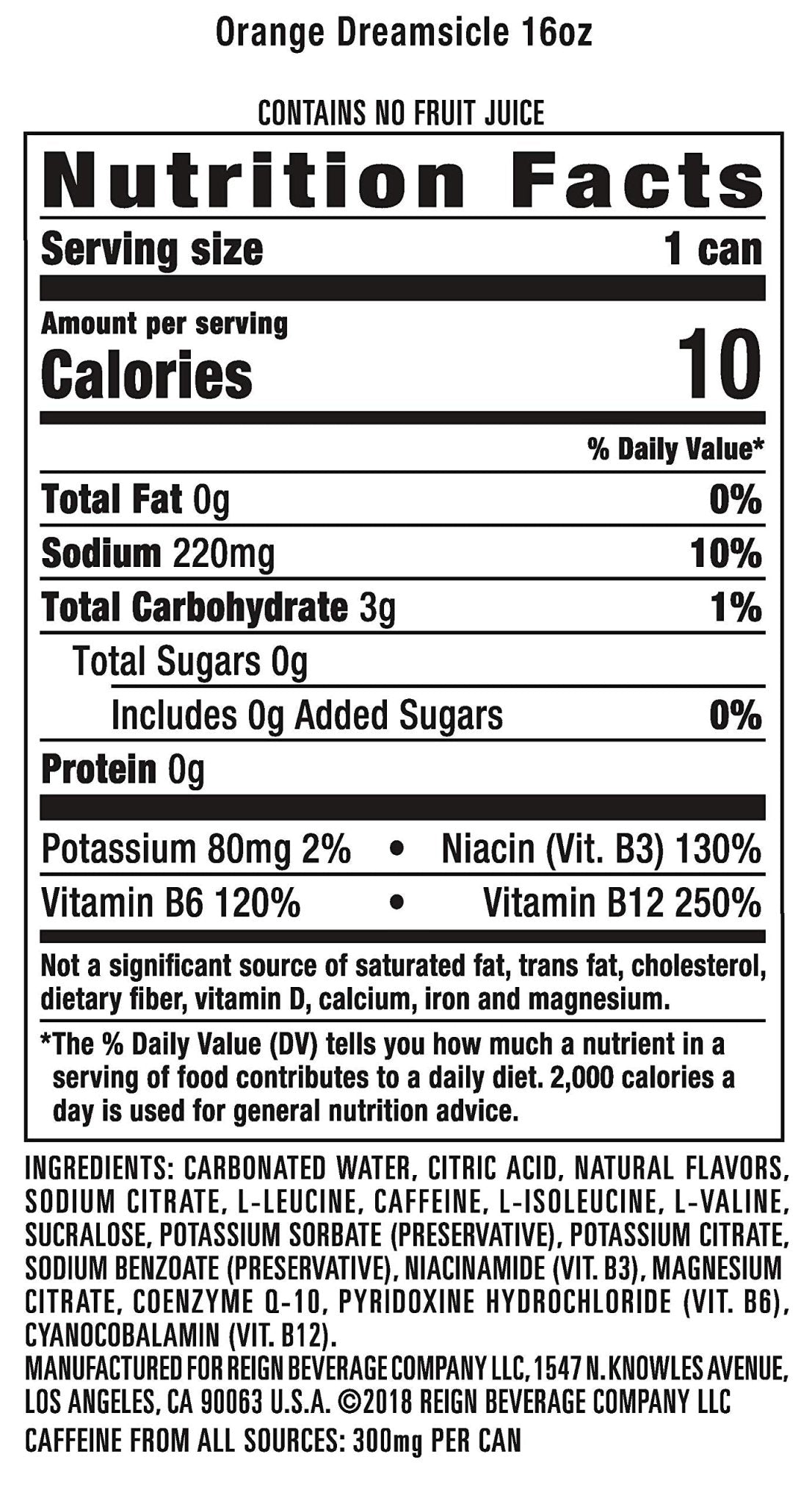 Reign Total Body Fuel, Orange Dreamsicle, Fitness & Performance Drink, 16 Fl Oz (Pack of 12) - Maple Wellness Supplements