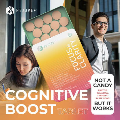 REJUVE+ Focus & Clarity Nootropic Supplement – Brian Boost | L-Theanine, Caffeine, Lion’s Mane, Magnesium, Vitamin B6 & B12 | Brain Support, Memory, Focus & Energy | Mint Flavor (30 Chewables) (1) - Maple Wellness Supplements
