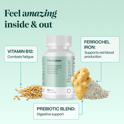 Rejuveen Previtalean | Prebiotic Fiber Supplement for Women | Supports Gut Health & Red Blood Cell Production | Contains Highly Bioavailable Iron - Maple Wellness Supplements