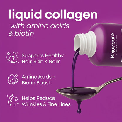 Rejuvicare Liquid Collagen Beauty Formula with Amino Acids, Protein and Biotin, Delicious Grape Flavor, Purple 16 oz ,32 servings - Maple Wellness Supplements