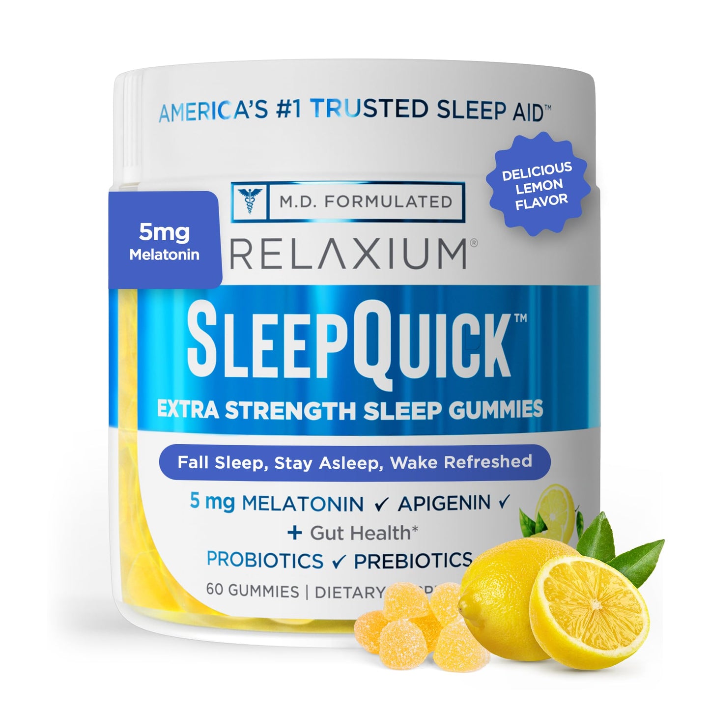 Relaxium SleepQuick Gummies - Sleep Aid + Gut Health & Immune Support, 5 mg Melatonin, Vitamin D-3 + Prebiotic & Probiotic Blend - Maple Wellness Supplements