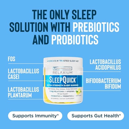 Relaxium SleepQuick Gummies - Sleep Aid + Gut Health & Immune Support, 5 mg Melatonin, Vitamin D-3 + Prebiotic & Probiotic Blend - Maple Wellness Supplements