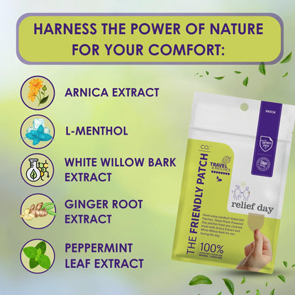 Relief Day Patch - Arnica, White Willow Bark, Saffron & Peppermint for Soreness and discomfort for Women and Men - Maple Wellness Supplements