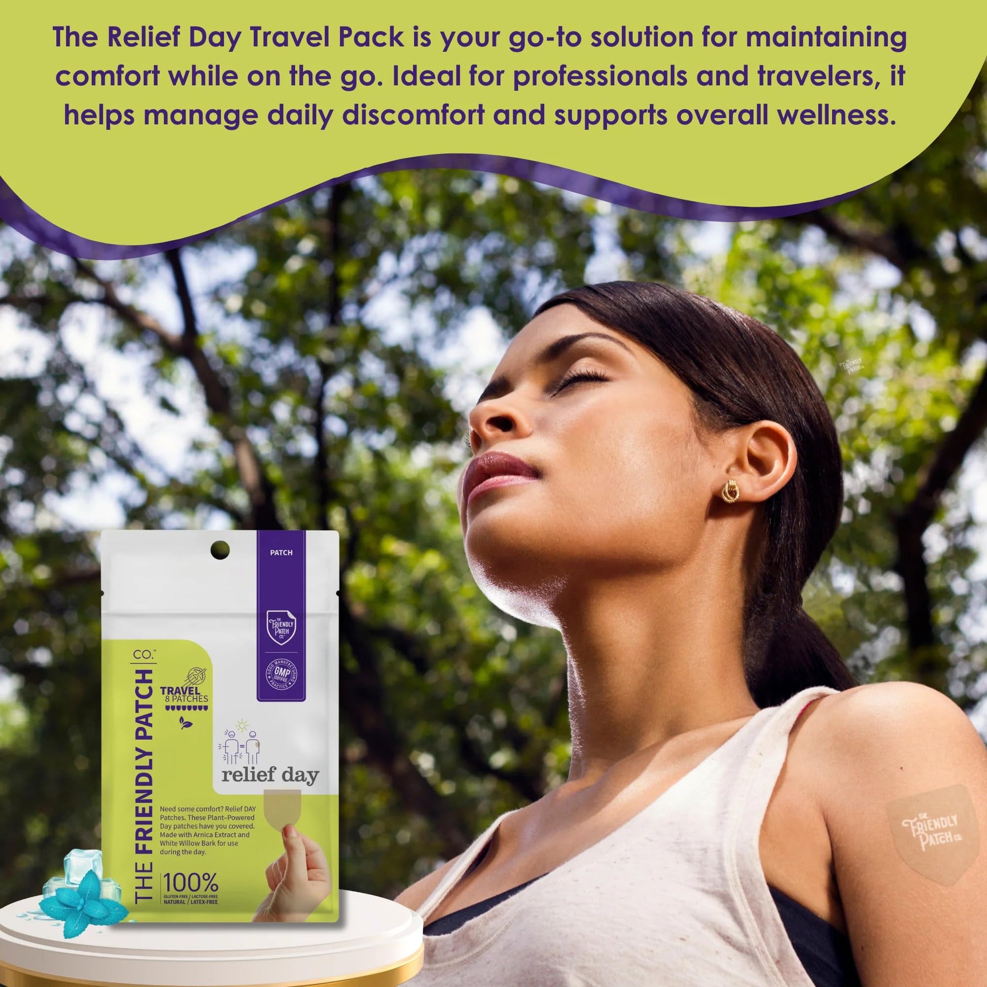 Relief Day Patch - Arnica, White Willow Bark, Saffron & Peppermint for Soreness and discomfort for Women and Men - Maple Wellness Supplements