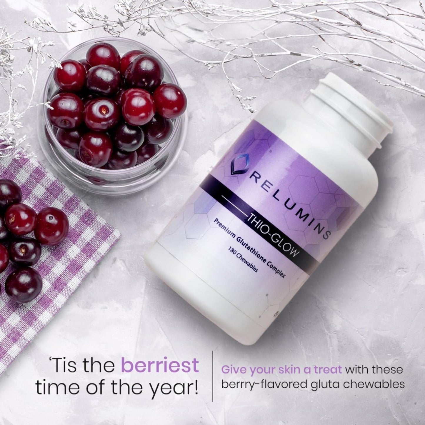 Relumins Thio-Glow Chewable Sublingual Glutathione Complex with Biotin, VIT C & E, Plus Grapeseed Polyphenols – 330mg Gluta Per Serving – 4X Effective, Ultimate Wellness Gift for Moms x 3 Bots - Maple Wellness Supplements