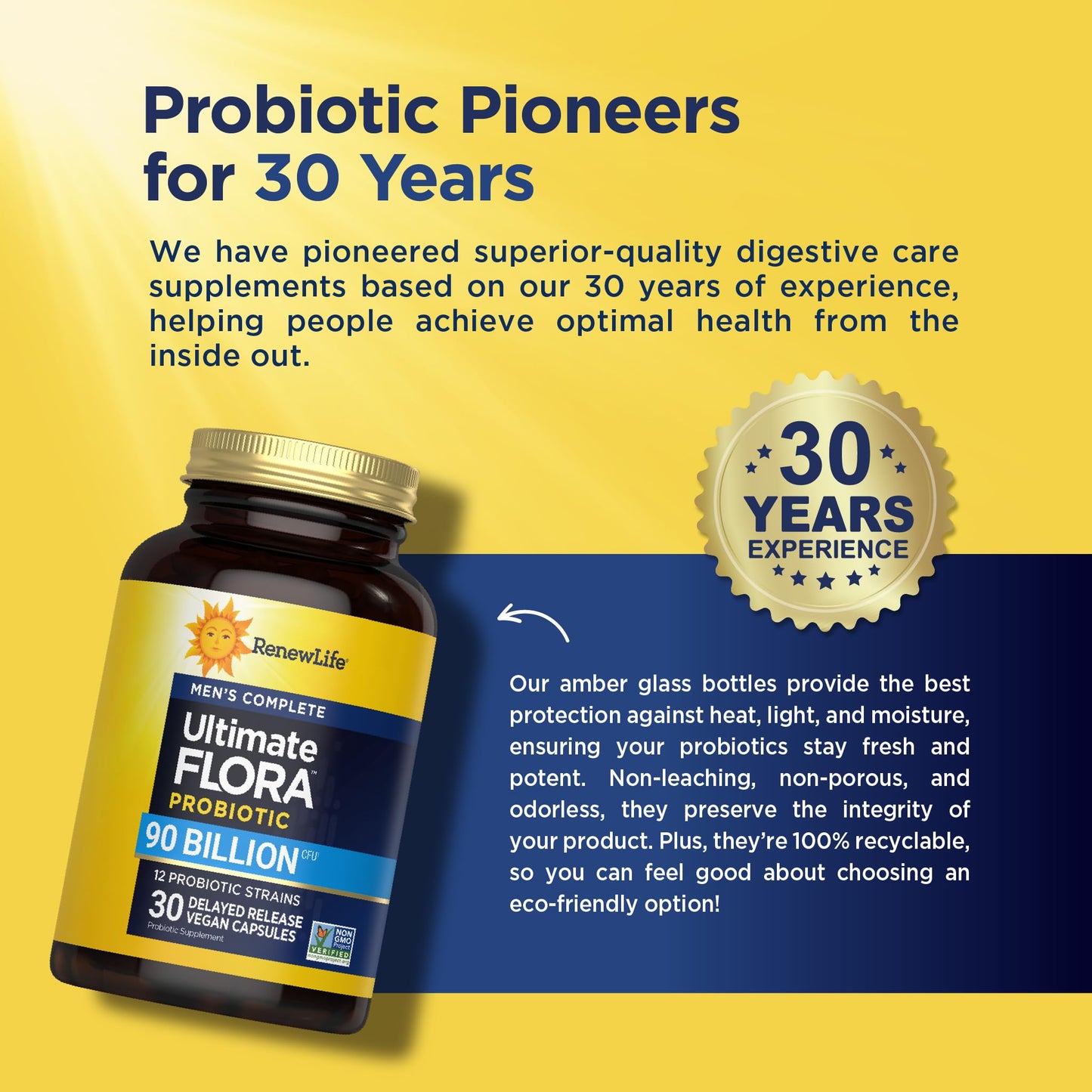 Renew Life Men's Care Probiotic Capsules, Supports Mens Digestive, Colon, Immune and Respiratory Health, L. Rhamnosus GG, Dairy, Soy and gluten-free, 90 Billion CFU, 30 Count - Maple Wellness Supplements