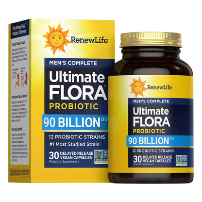Renew Life Men's Care Probiotic Capsules, Supports Mens Digestive, Colon, Immune and Respiratory Health, L. Rhamnosus GG, Dairy, Soy and gluten-free, 90 Billion CFU, 30 Count - Maple Wellness Supplements