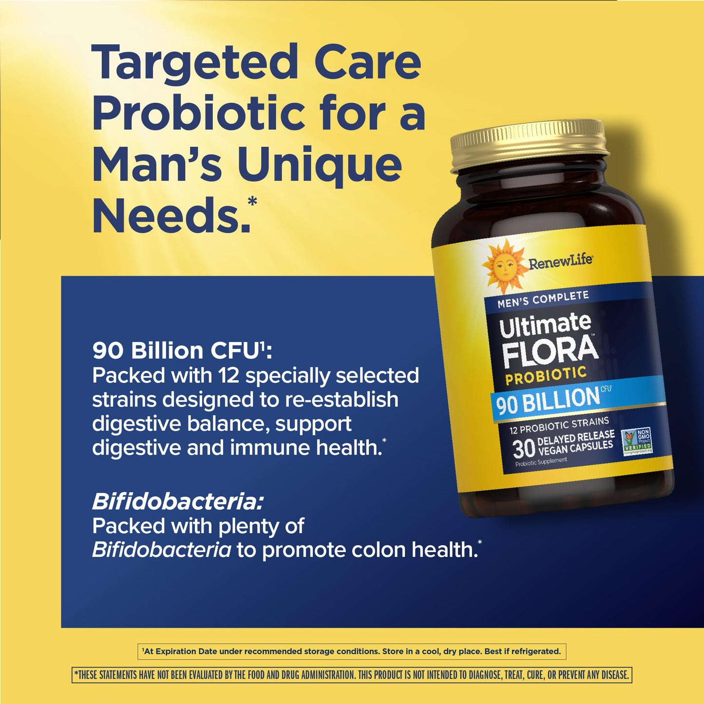 Renew Life Men's Care Probiotic Capsules, Supports Mens Digestive, Colon, Immune and Respiratory Health, L. Rhamnosus GG, Dairy, Soy and gluten-free, 90 Billion CFU, 30 Count - Maple Wellness Supplements