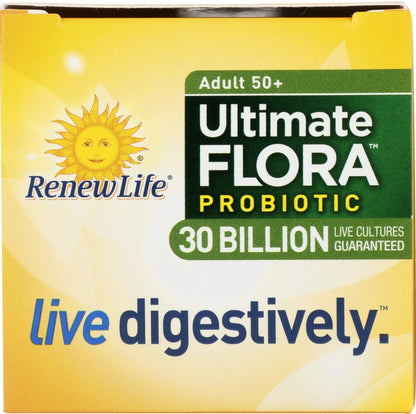 Renew Life Probiotic Adult 50 Plus Probiotic Capsules, Daily Supplement Supports Urinary, Digestive and Immune Health, L. Rhamnosus GG, Dairy, Soy and gluten-free, 30 Billion CFU, 30 Count - Maple Wellness Supplements