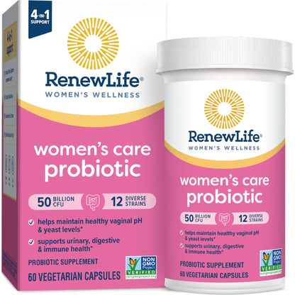 Renew Life Women's Probiotic Capsules, 50 Billion CFU Guaranteed, Supports pH Balance, Vaginal, Urinary, Digestive and Immune Health(2), L. Rhamnosus GG, Dairy, Soy and Gluten-Free, 60 Count - Maple Wellness Supplements