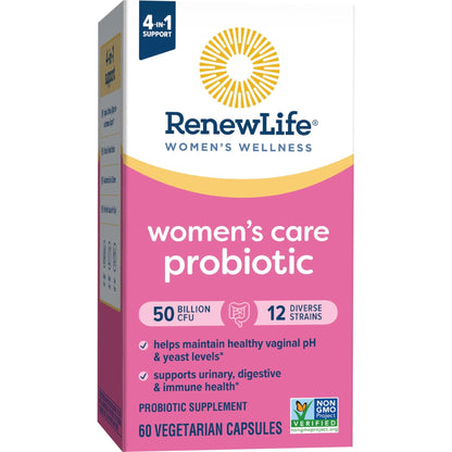 Renew Life Women's Probiotic Capsules, 50 Billion CFU Guaranteed, Supports pH Balance, Vaginal, Urinary, Digestive and Immune Health(2), L. Rhamnosus GG, Dairy, Soy and Gluten-Free, 60 Count - Maple Wellness Supplements