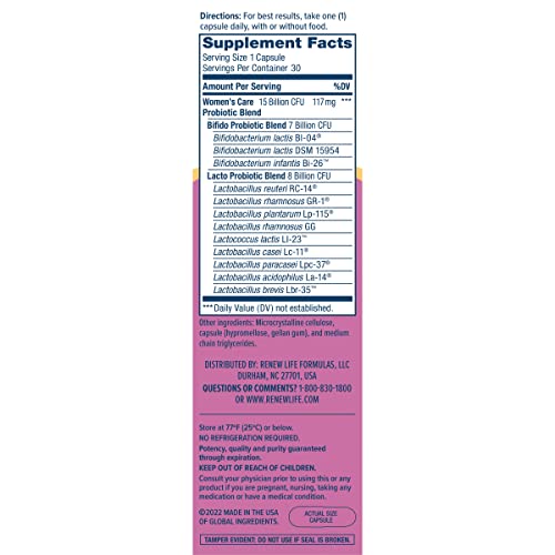 Renew Life Women's Probiotic Capsules, Supports pH Balance for Women, Vaginal, Urinary - Maple Wellness Supplements