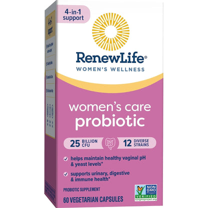 Renew Life Women's Probiotic Capsules, Supports pH Balance for Women, Vaginal, Urinary, Digestive and Immune Health, L. Rhamnosus GG, Dairy, Soy and Gluten-Free, 25 Billion CFU - 60 Ct - Maple Wellness Supplements
