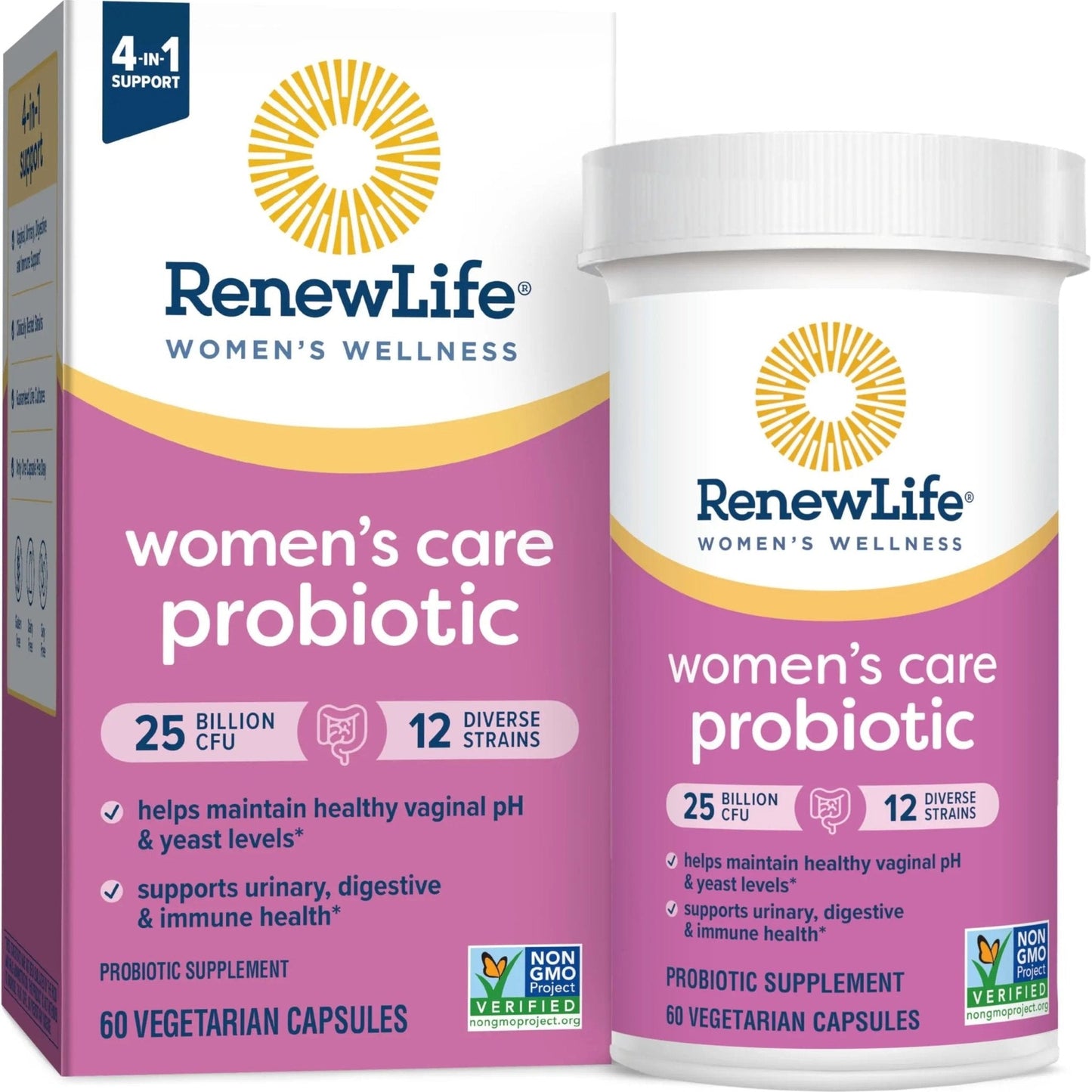 Renew Life Women's Probiotic Capsules, Supports pH Balance for Women, Vaginal, Urinary, Digestive and Immune Health, L. Rhamnosus GG, Dairy, Soy and Gluten-Free, 25 Billion CFU - 60 Ct - Maple Wellness Supplements