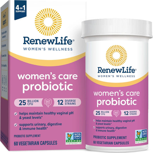 Renew Life Women's Probiotic Capsules, Supports pH Balance for Women, Vaginal, Urinary, Digestive and Immune Health, L. Rhamnosus GG, Dairy, Soy and Gluten-Free, 25 Billion CFU - 60 Ct - Maple Wellness Supplements