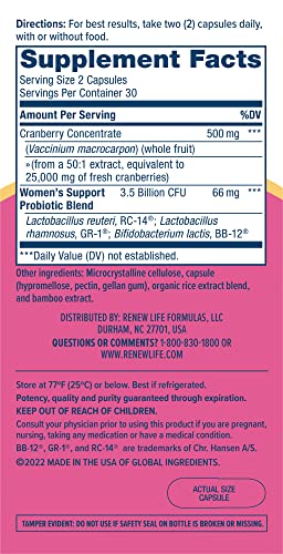 Renew Life Women's Wellness Vaginal and Urinary Probiotic and Cranberry Supplement - Maple Wellness Supplements