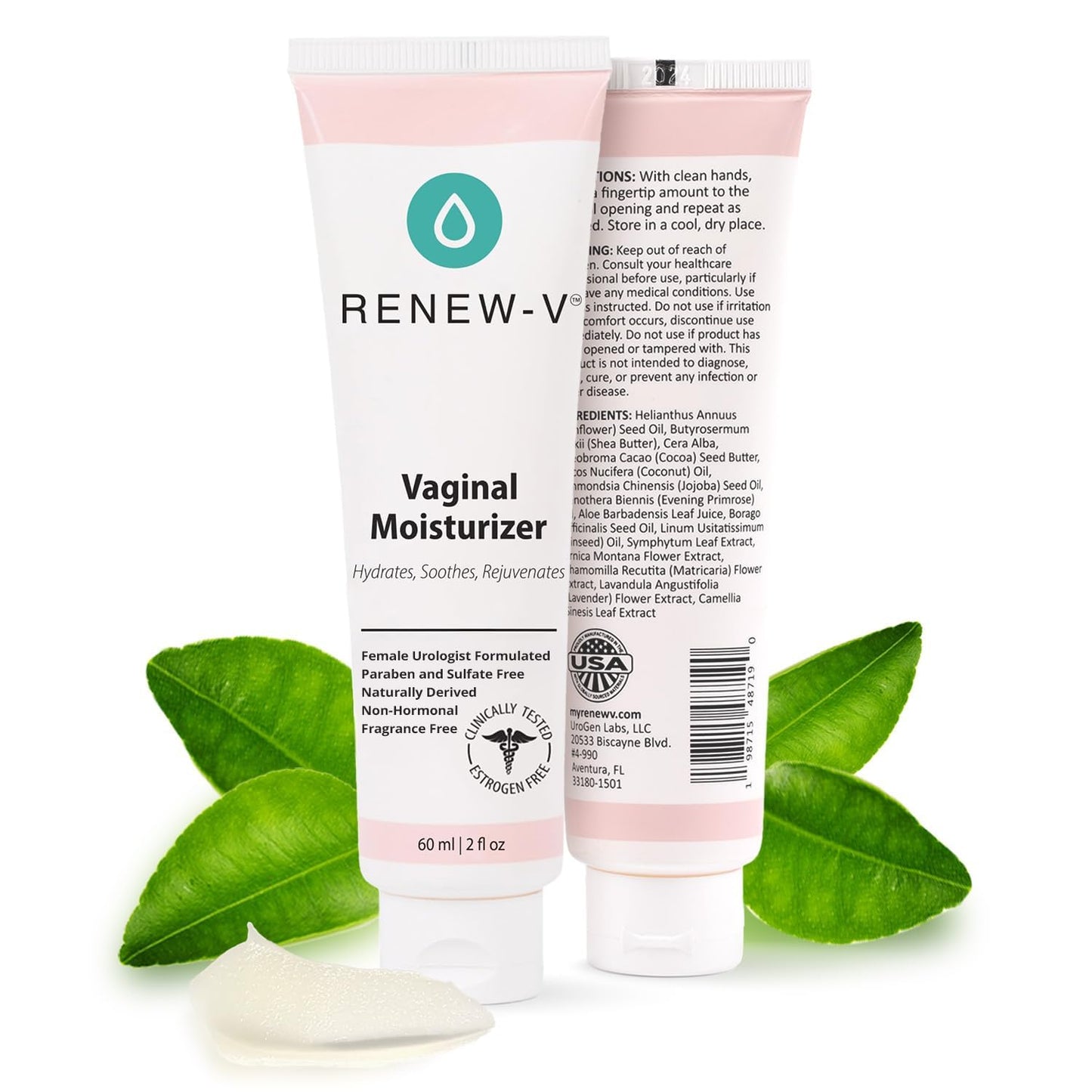 Renew-V Natural Vaginal Moisturizer For Dryness & Itching - Vulva Balm for Irritation Relief, Anti Itch & Women Menopause Support - Hormone Free, Unscented, Paraben-Free - Made in USA, 2 oz - Maple Wellness Supplements