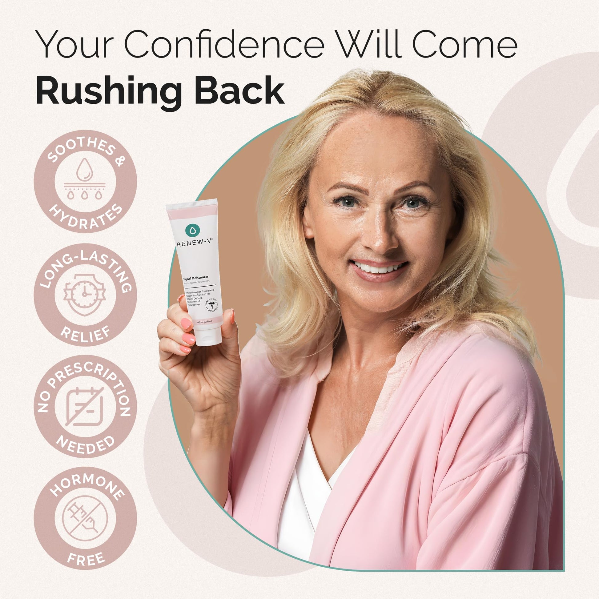 Renew-V Natural Vaginal Moisturizer For Dryness & Itching - Vulva Balm for Irritation Relief, Anti Itch & Women Menopause Support - Hormone Free, Unscented, Paraben-Free - Made in USA, 2 oz - Maple Wellness Supplements