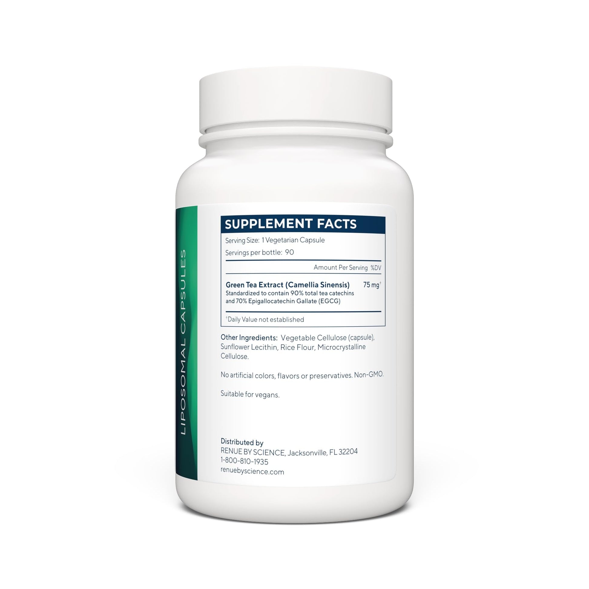 Renue By Science Green Tea Extract | High Strength Liposomal Supplement | 90 Capsules - 75mg Green Tea per Serving | Non-GMO | Made in The USA & Third-Party Tested - Maple Wellness Supplements