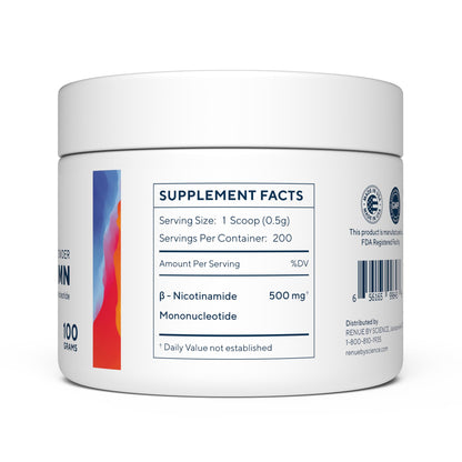 Renue By Science NMN Powder | 100g Fast Dissolve Powder Supplement | 500mg Nicotinamide Mononucleotide per Serving - Maple Wellness Supplements
