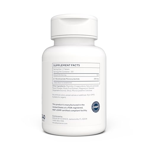 Renue By Science NMN Supplement | 240 Chewable Vegetarian Tablets - 125mg Nicotinamide Mononucleotide per Serving | Lemon Flavour - Manufactured in The USA Third-Party Tested - Maple Wellness Supplements