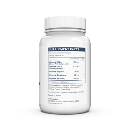 Renue By Science Restore PM | Liposomal Melatonin GABA Supplements | 60 Capsules with Melatonin (3.5mg) 5HTP (100mg) Glutathione (65mg) Apigenin (75mg) GABA (150mg) - Non-GMO | Made in The USA - Maple Wellness Supplements