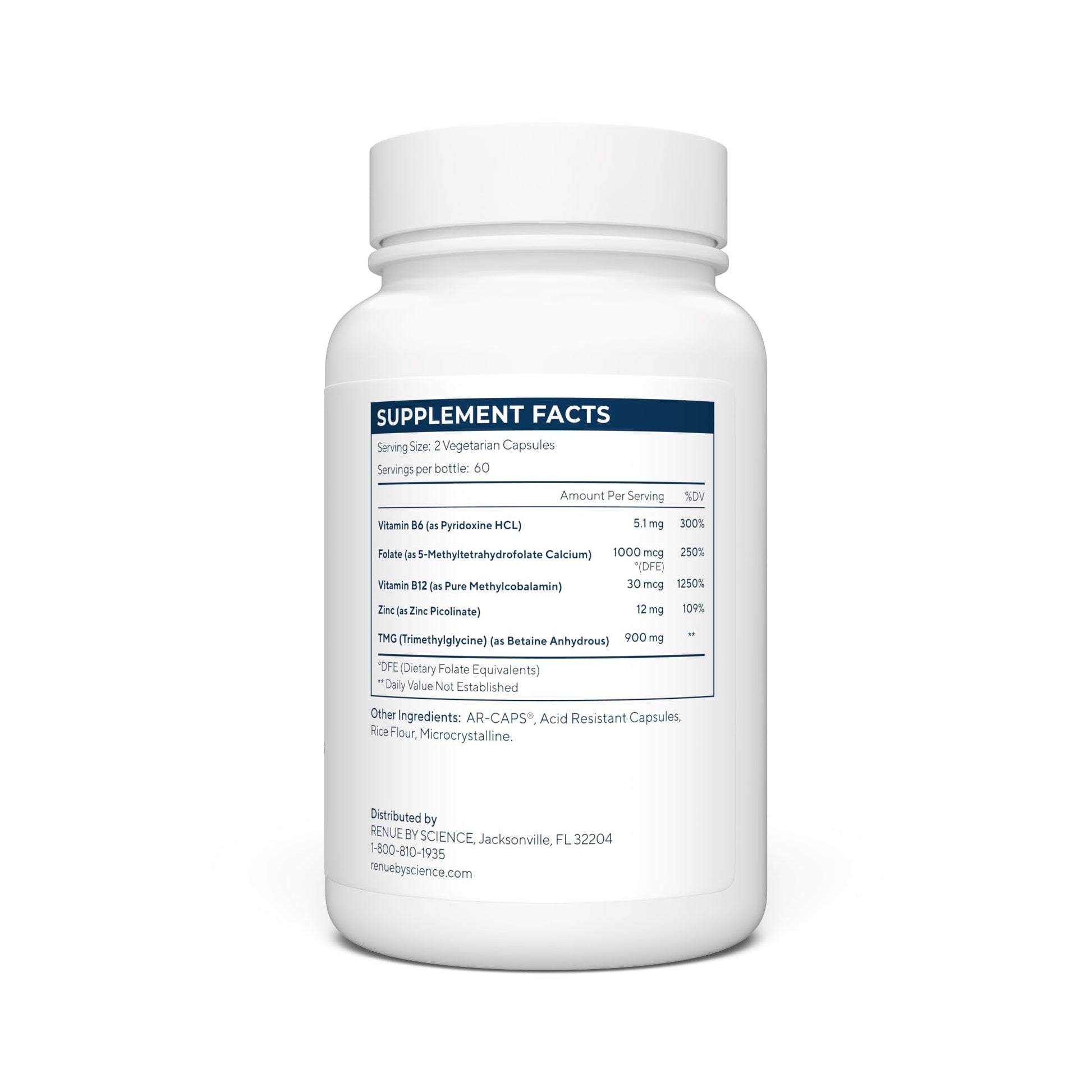 Renue By Science TMG | High Strength TMG Supplements | 120 Trimethylglycine Capsules - 900mg TMG per Serving with Vitamin B12 Vitamin B6 Folate & Zinc | Made in The USA & Third-Party Tested - Maple Wellness Supplements