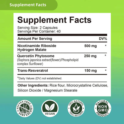 Renyqatt NAD+ Supplement - Liposomal Nicotinamide Riboside - Supplement for Anti-Aging, Energy, Focus - 80 Capsules（1B） - Maple Wellness Supplements