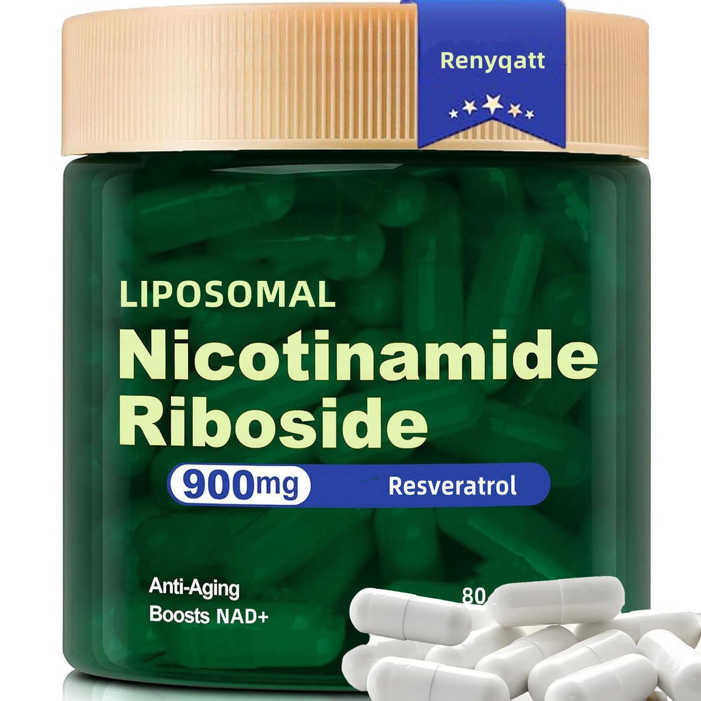 Renyqatt NAD+ Supplement - Liposomal Nicotinamide Riboside - Supplement for Anti-Aging, Energy, Focus - 80 Capsules（1B） - Maple Wellness Supplements