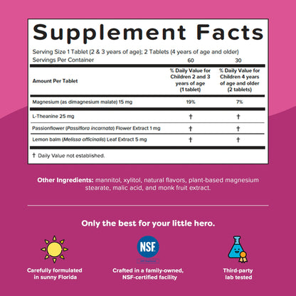 Renzo's Captain Calm Kids Magnesium Supplement with L-Theanine, Dissolvable Kids Vitamins for Relaxation and Mood Support, Sugar-Free Melty Tabs, - Maple Wellness Supplements