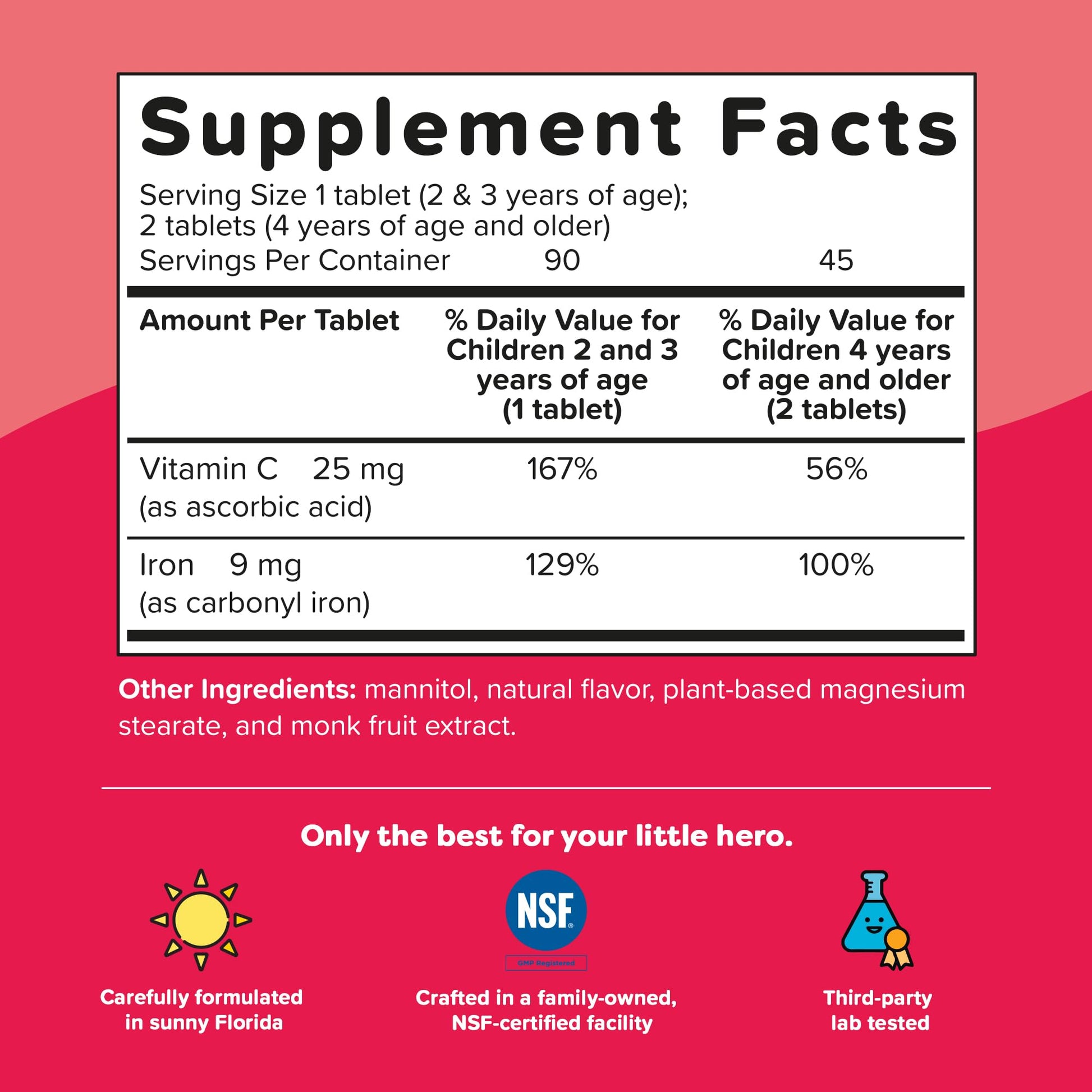 Renzo's Iron Supplements for Kids, Dissolvable Vegan Kids Iron Supplement with Vitamin C, Sugar-Free Melty Tabs - Maple Wellness Supplements