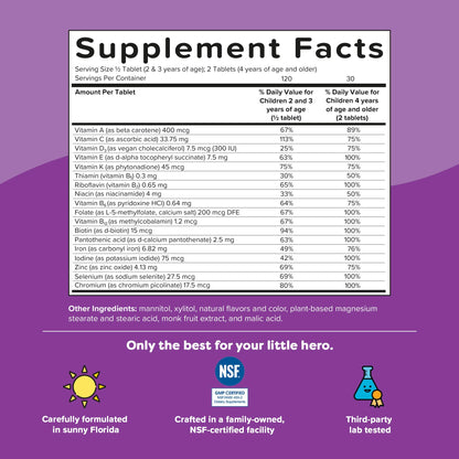 Renzo's Picky Eater Kids Multivitamin with Iron - Dissolvable Kids Vitamins with Iron, Zinc, Vitamin C, Vitamin D, E & K, Sugar-Free Melty Tabs, Cherry Flavor - Maple Wellness Supplements