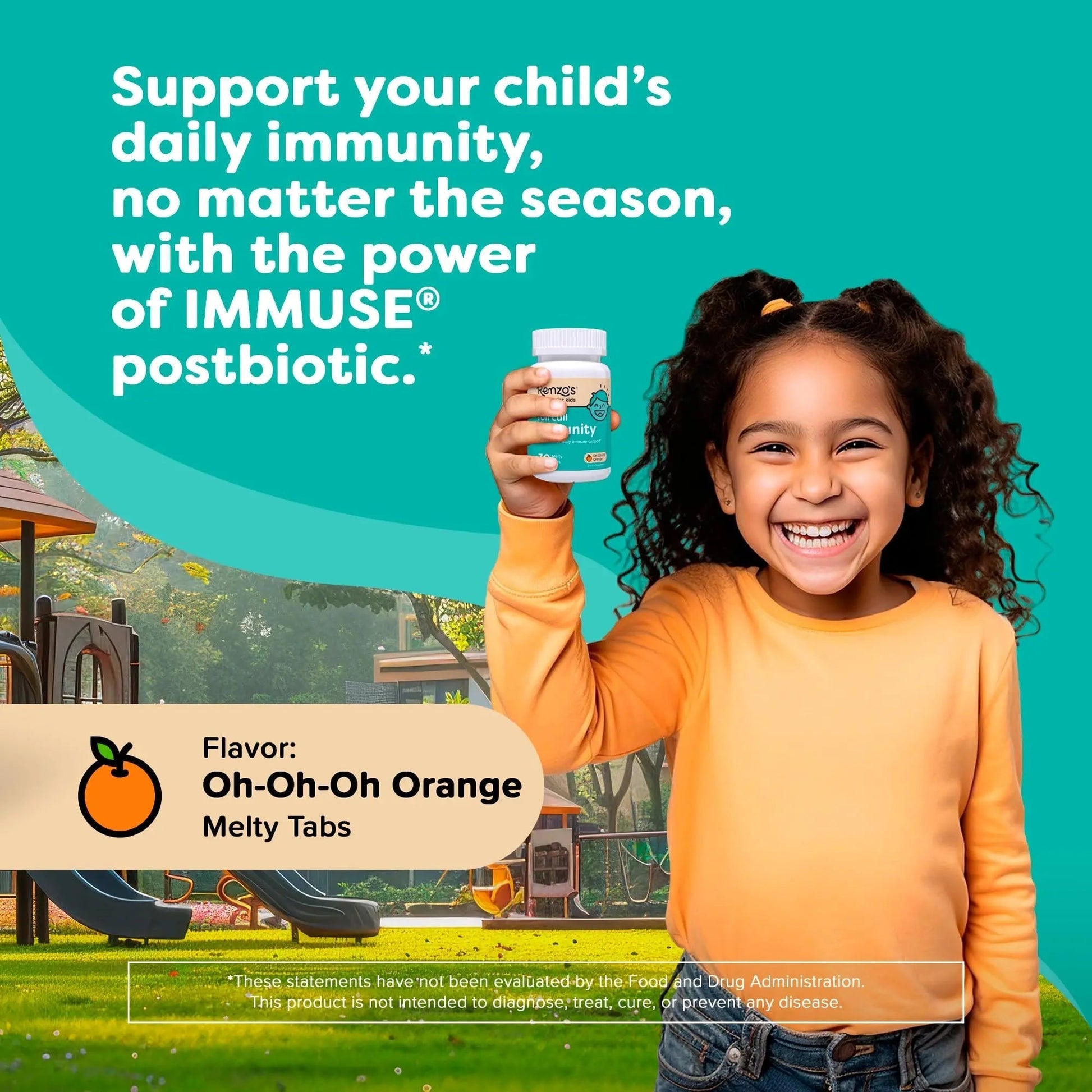 Renzo's Roll Call Immunity - Dissolvable Kids Immune Support Supplement with IMMUSE Postbiotic, Sugar-Free Kids Vitamins, 30 Orange-Flavored Melty Tabs - Maple Wellness Supplements