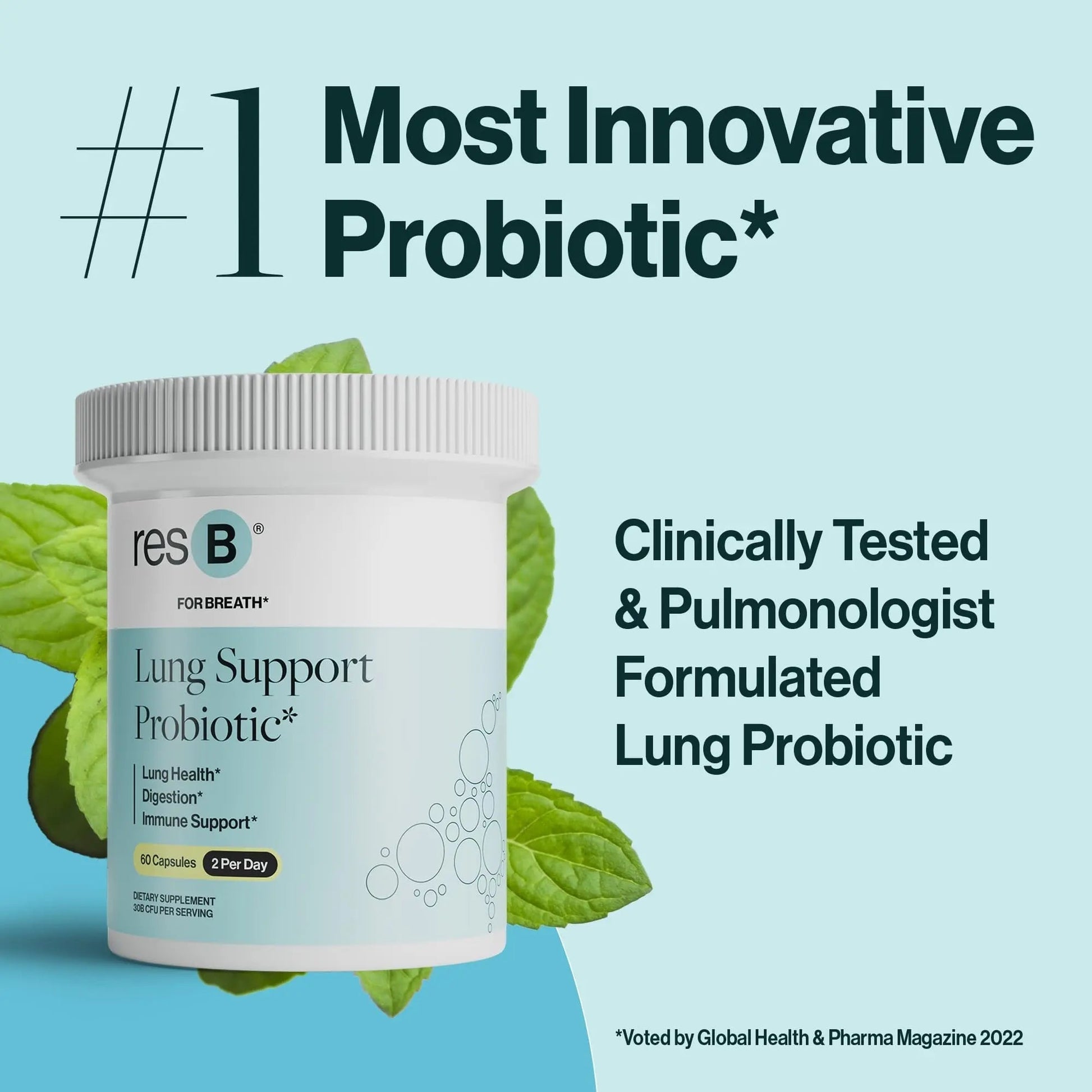resB Lung Support Probiotic Supplement - Lung Health Supplement for Smokers, Gut Health, Immune & Digestive Support, Respiratory Care, Holy Basil & Turmeric, Clinically Trialed - 60 Capsules - Maple Wellness Supplements