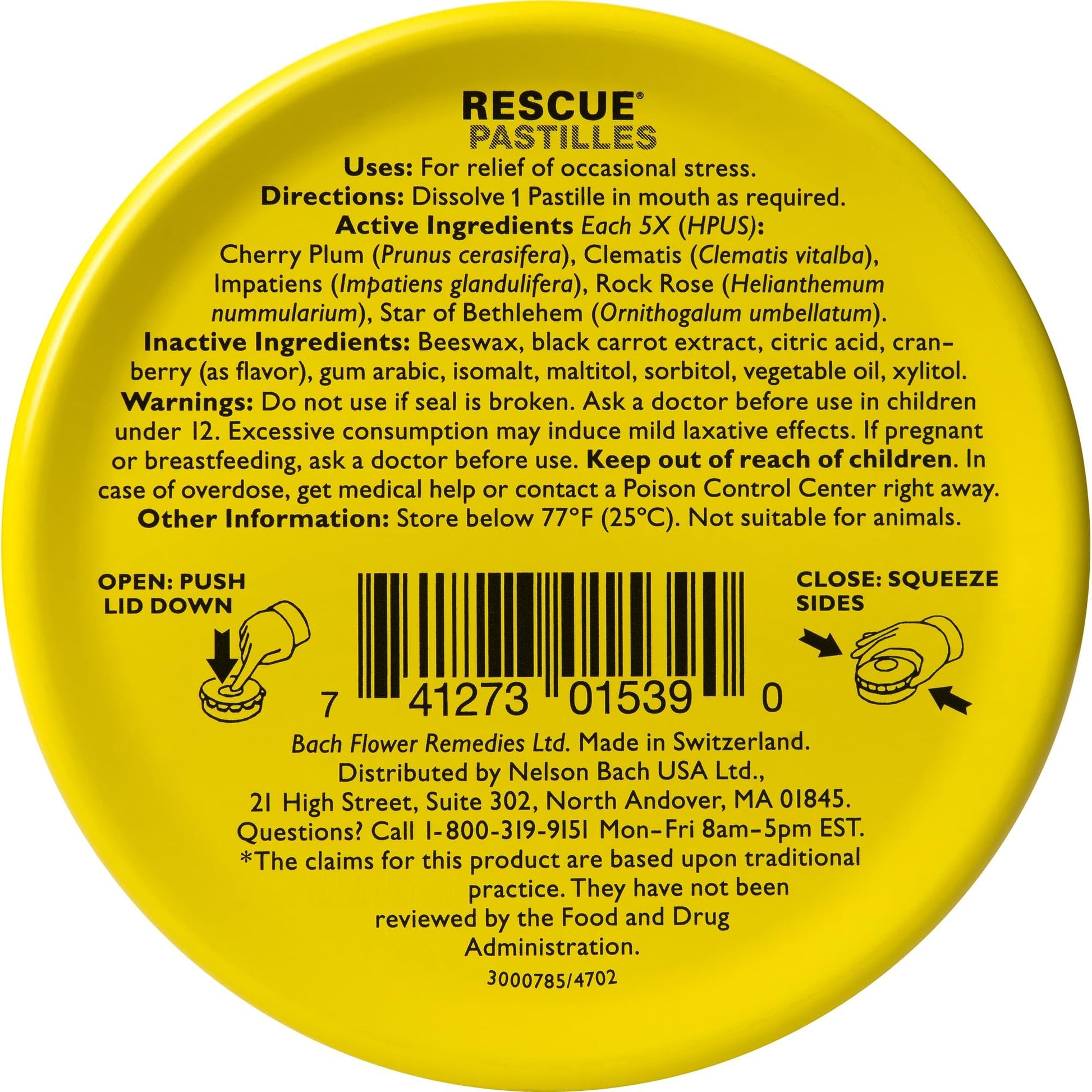 Rescue Bach PASTILLES, Cranberry Flavor, Stress Relief Lozenges, Homeopathic, Flower Eessences, 35 Count - Maple Wellness Supplements