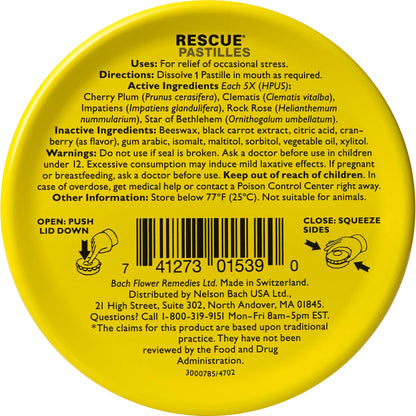 Rescue Bach PASTILLES, Cranberry Flavor, Stress Relief Lozenges, Homeopathic, Flower Eessences, 35 Count - Maple Wellness Supplements