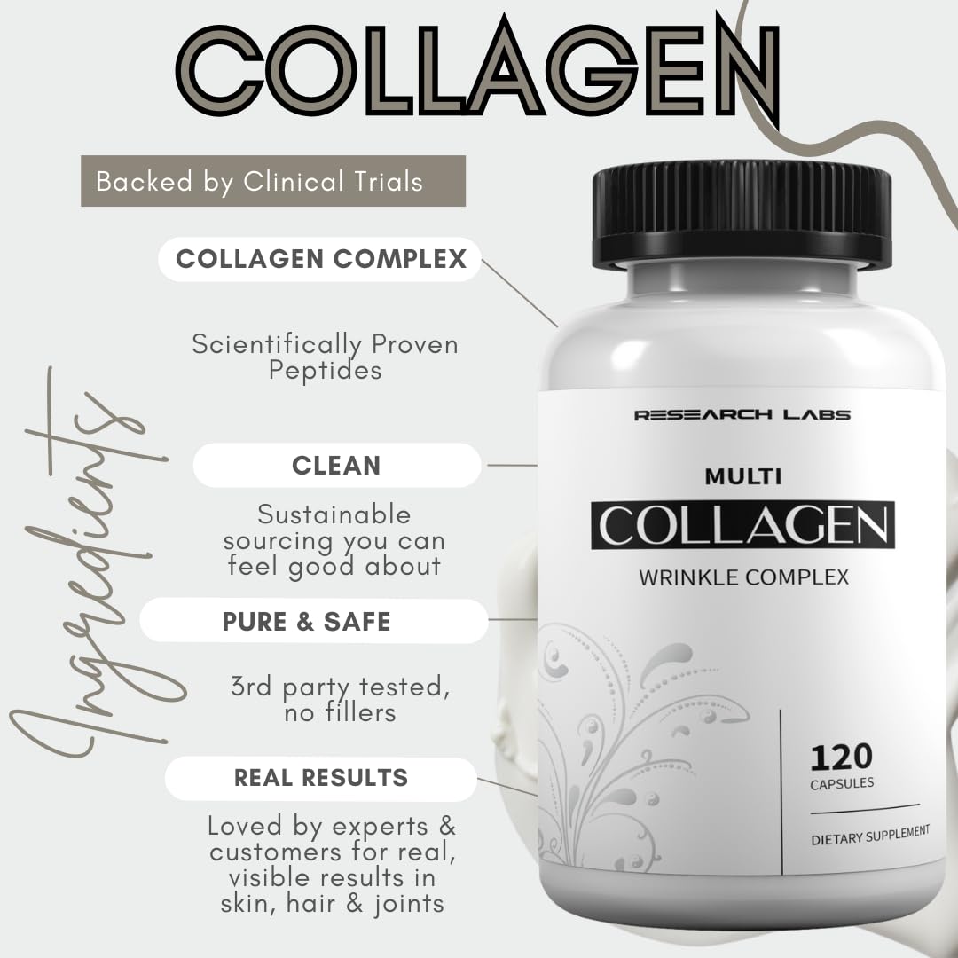 Research Labs 2 for 1 Promo 240 Collagen Pills - 6000 mg Per Day. Grass Fed Anti-Aging Support for Skin, Joints, Tendons, Bones, Hair and Nails. - Maple Wellness Supplements