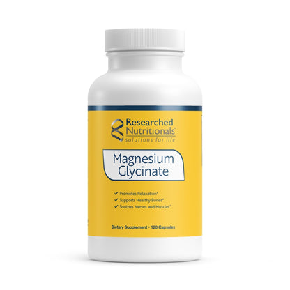 Researched Nutritionals Magnesium Glycinate Capsules - 125mg High Absorption Magnesium Glycinate Supplement to Support Healthy Bones and Energy Production - Vegan & Non-GMO (120 Capsules) - Maple Wellness Supplements