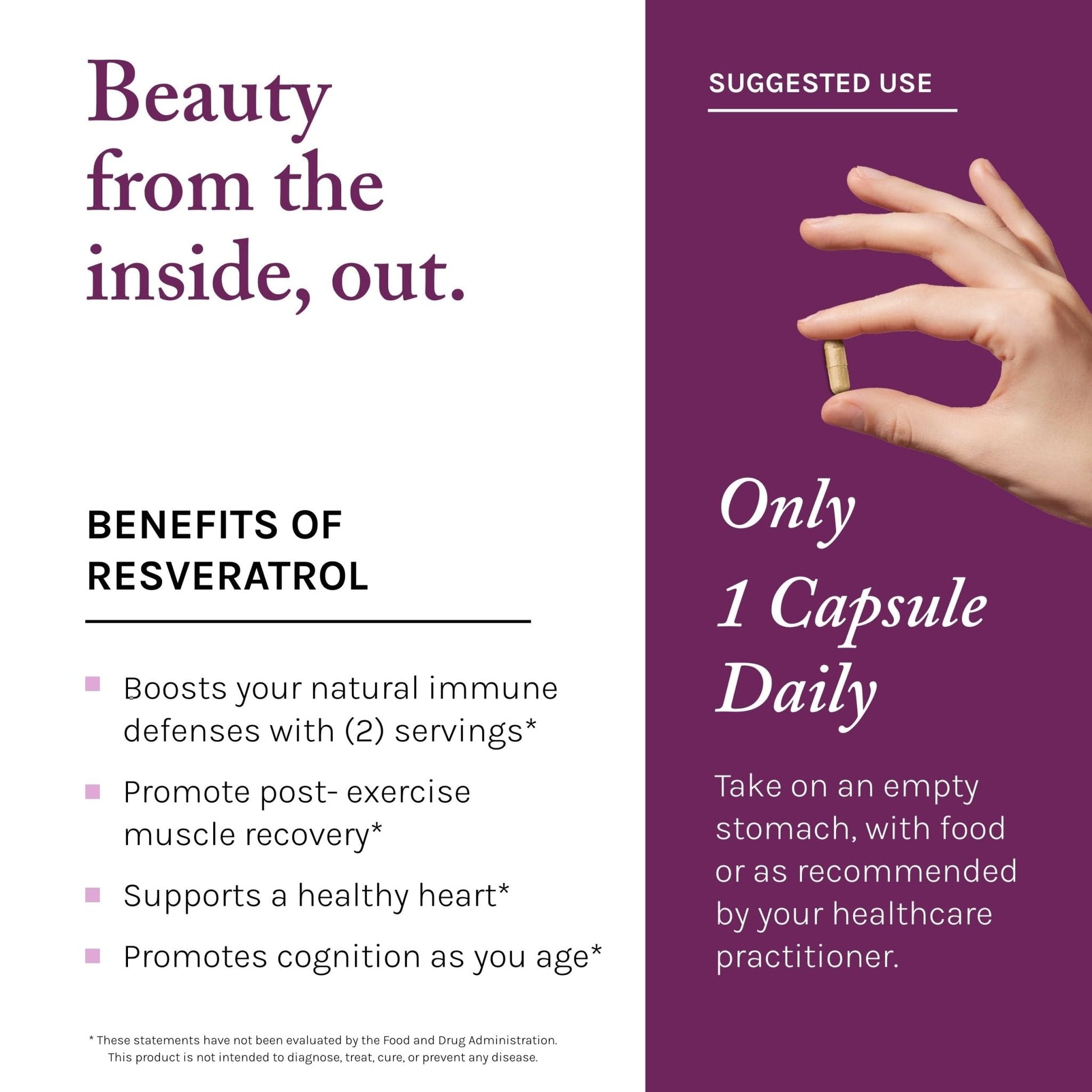 Reserveage Beauty, Resveratrol 500 mg with Pterostilbene, Antioxidant Supplement for Immune Support & Heart Health, Supports Healthy Aging - Maple Wellness Supplements