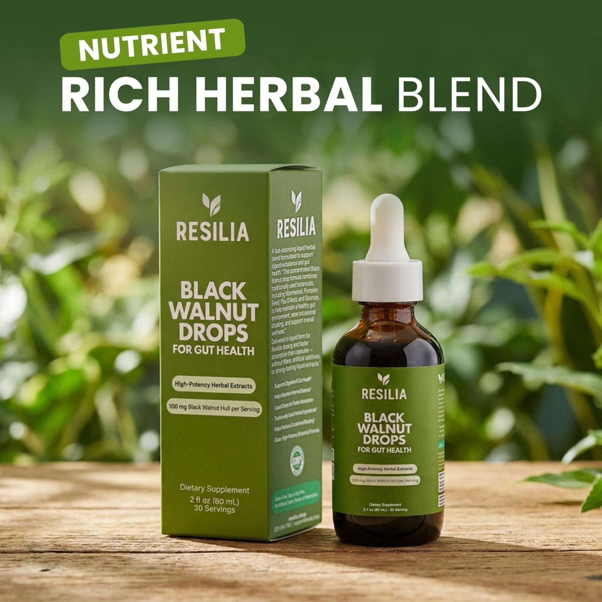 Resilia Herbal Cleanse Liquid Drops – Black Walnut & Wormwood Extract with Pumpkin Seed, Garlic & Turmeric – Alcohol-Free Vegan Tincture for Digestive & Daily Wellness Support, 2 fl oz - Maple Wellness Supplements