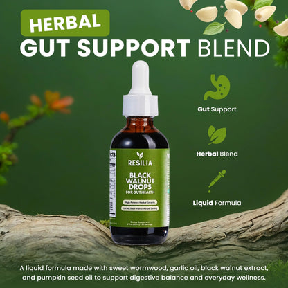 Resilia Herbal Cleanse Liquid Drops – Black Walnut & Wormwood Extract with Pumpkin Seed, Garlic & Turmeric – Alcohol-Free Vegan Tincture for Digestive & Daily Wellness Support, 2 fl oz - Maple Wellness Supplements