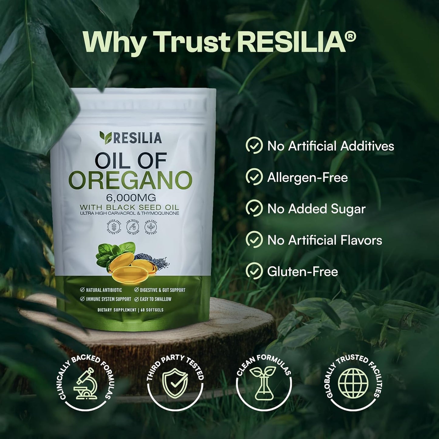 Resilia Softgels with Black Seed Oil 6000mg – Organic Oregano Oil Capsules for Immune & Digestive Support – Non-GMO, Gluten-Free Softgels - Maple Wellness Supplements