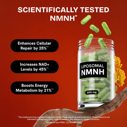 Resurrected Health Liposomal NMNH Supplement 300mg – Boosts NAD Anti-Aging, Energy & Focus – NMM Capsules Alternative to for Cellular Vitality – Third-Party Tested, 60 Vegan Capsules | 1 Pack - Maple Wellness Supplements