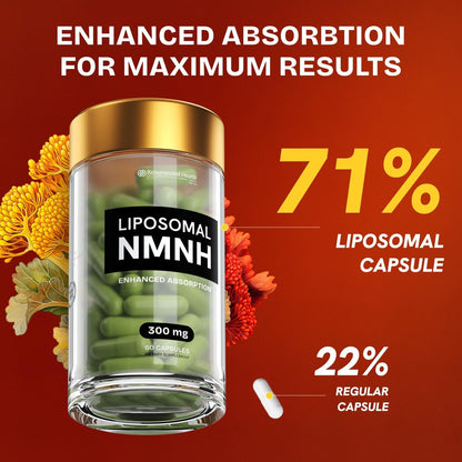 Resurrected Health Liposomal NMNH Supplement 300mg – Boosts NAD Anti-Aging, Energy & Focus – NMM Capsules Alternative to for Cellular Vitality – Third-Party Tested, 60 Vegan Capsules | 1 Pack - Maple Wellness Supplements