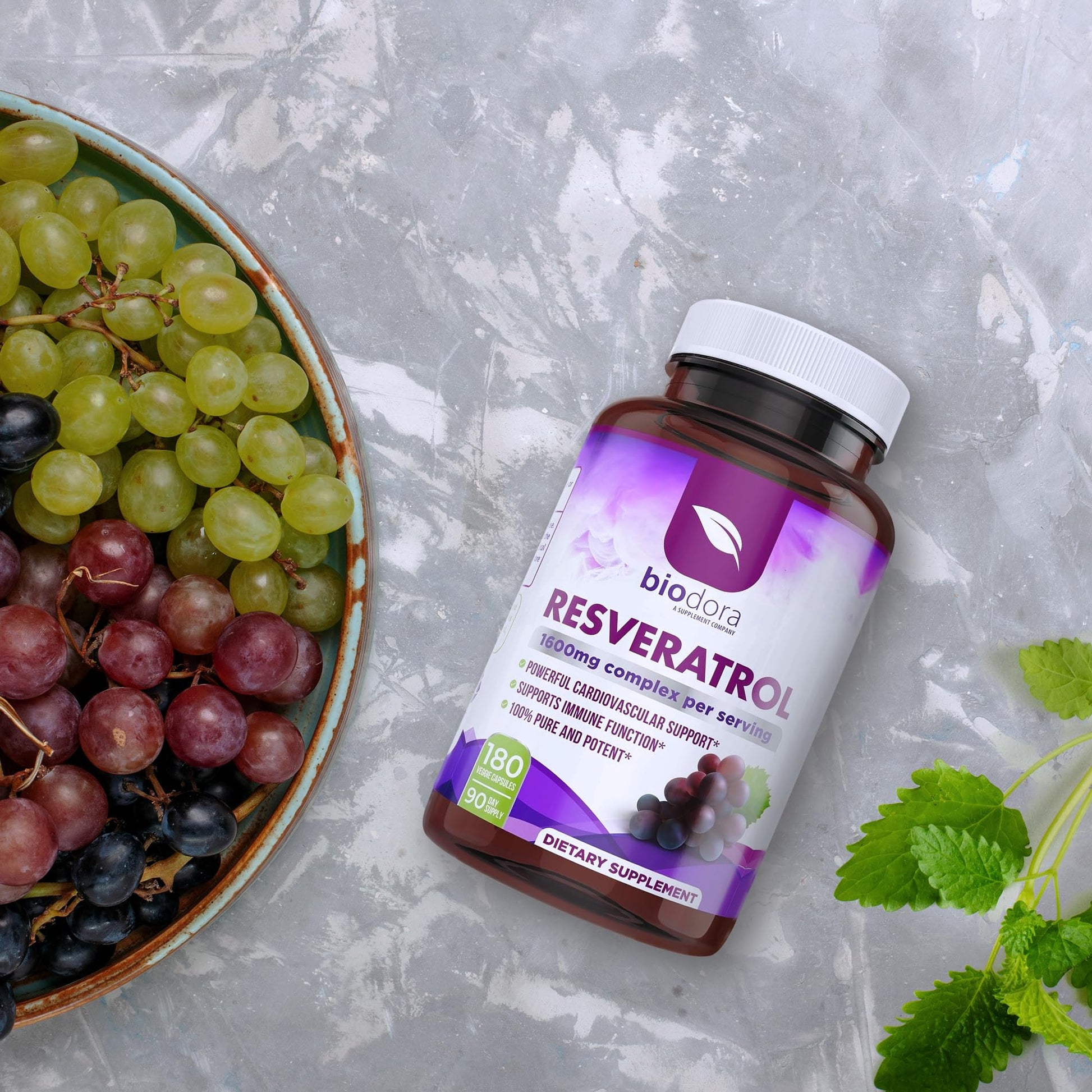 Resveratrol 1600mg - 180 Capsules | Trans-Resveratrol Antioxidant Supplement with Natural Green Tea, Grape Seed Polyphenols & Quercetin, Supports Digestive - Maple Wellness Supplements